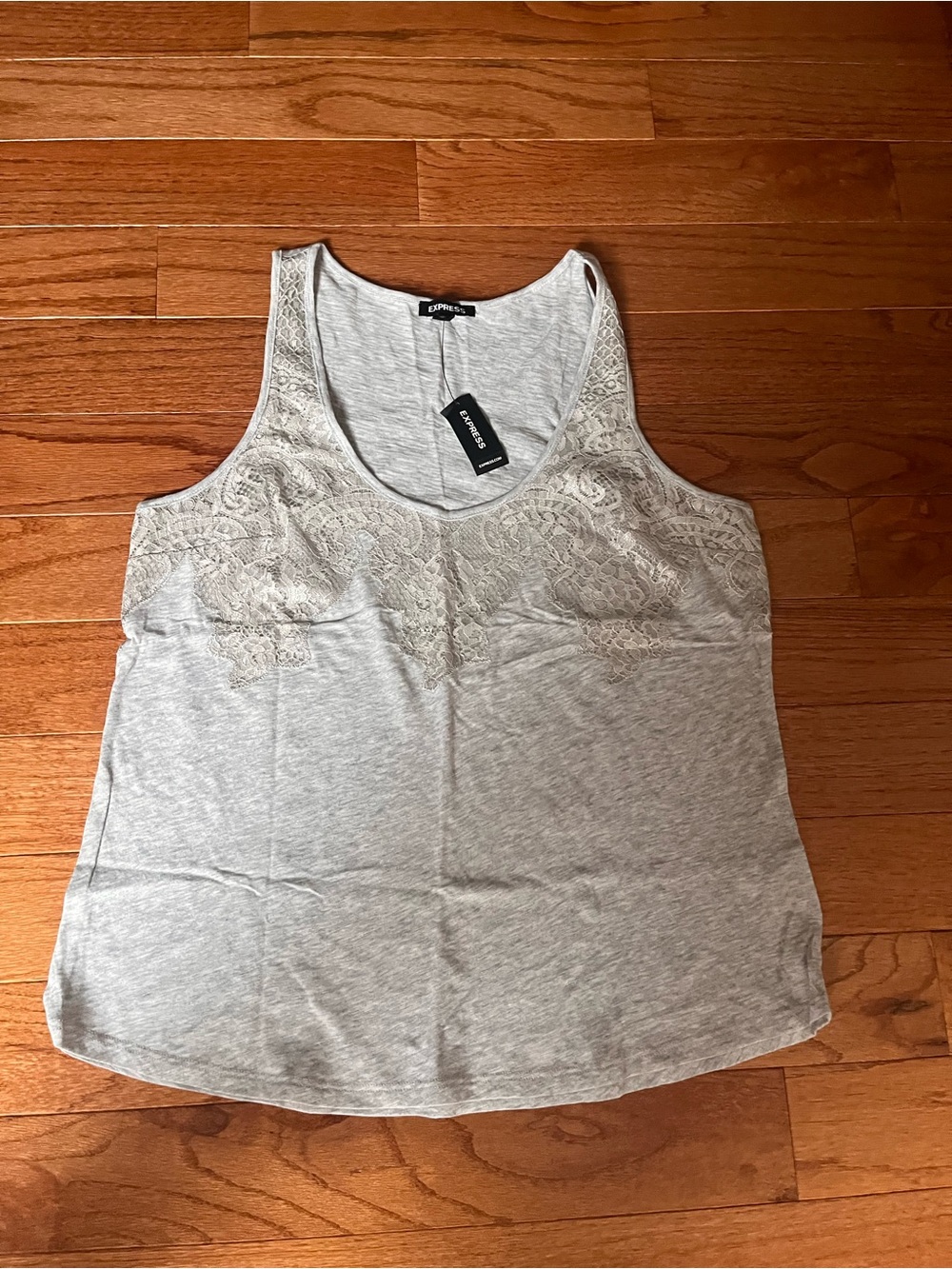 Express Light Gray Lace-Accent Scoop Neck Tank Top